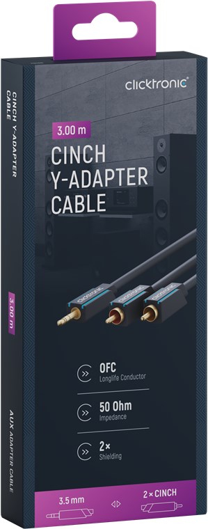3,5-mm-AUX-auf-Cinch-Adapterkabel, stereo - Kabellänge 3 m - Premium-Kabel|1x 3,5-mm-Klinken-Stecker 2x Cinch-Stecker|3,0 m|OFC-Innenleiter