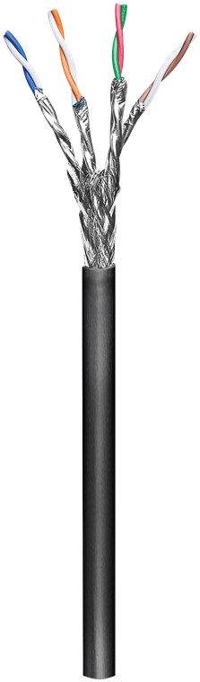 CAT 6A Outdoor Netzwerkkabel, S/FTP (PiMF), Schwarz, 100m - Kupferleiter (CU), AWG 23/1 (solid), Polyethylen-Kabelmantel (PE)