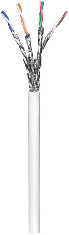 CAT 6 Netzwerkkabel, S/FTP (PiMF), weiß - Kabellänge 305 m - Kupferkaschierter Aluminiumleiter (CCA), AWG 23/1 (solid)