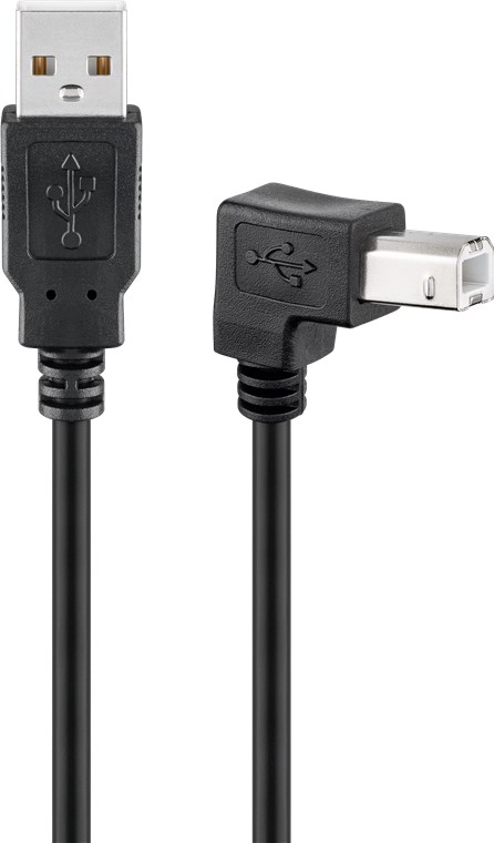 USB 2.0 Hi-Speed Kabel 90°, Schwarz - Kabellänge 0.5 m - USB 2.0-Stecker (Typ A) > USB 2.0-Stecker (Typ B)