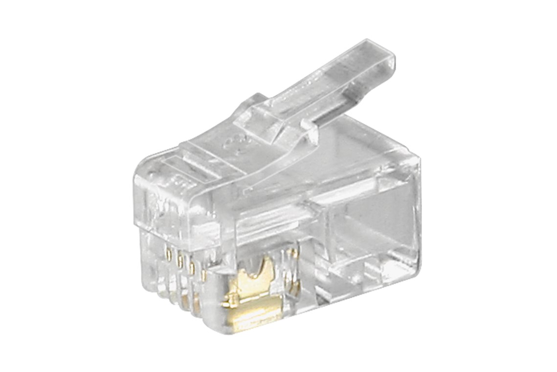 RJ10 Westernstecker für Flachkabel, 4 polig RJ10 Westernstecker für Flachkabel, 4 polig - Anschluss, Typ RJ10-Stecker (4P4C) - zum Crimpen an Telefonflachkabel, ungeschirmt