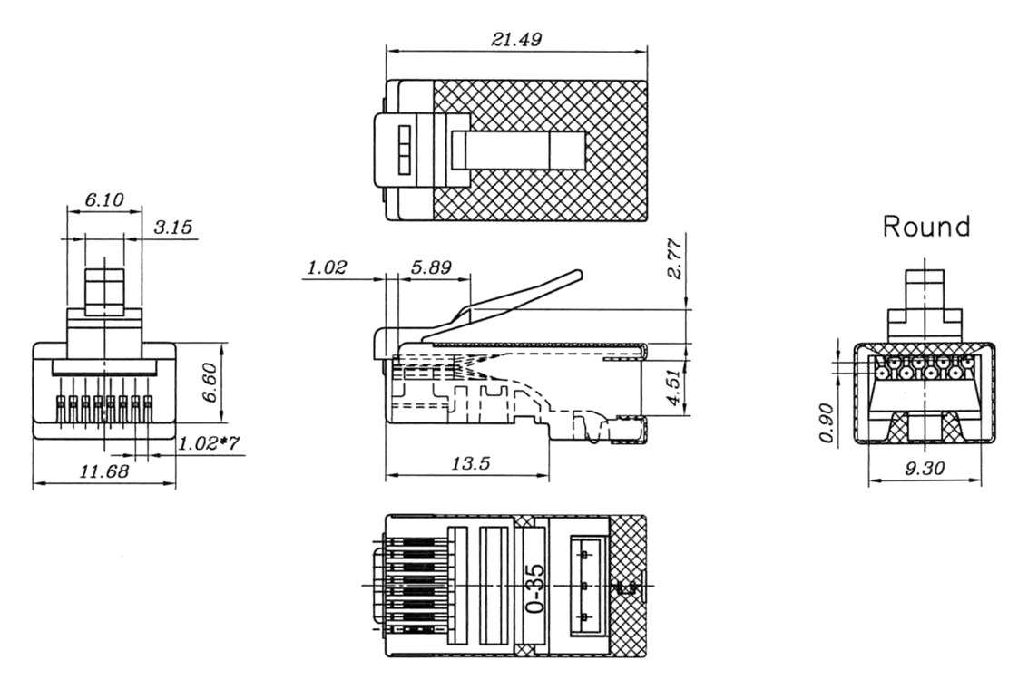 RJ45 Stecker, CAT 6 STP geschirmt - für Rundkabel RJ45 Stecker, CAT 6 STP geschirmt - für Rundkabel