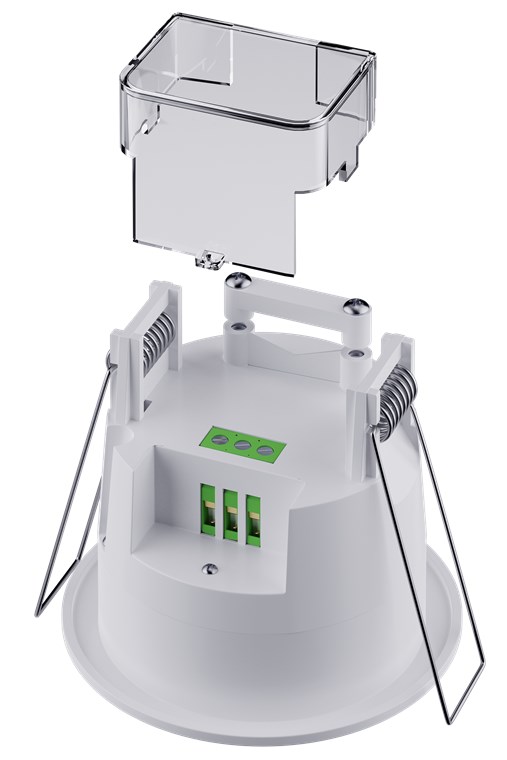 Infrarot-Bewegungsmelder - zur Unterputz-Deckenmontage, 360° Erfassung, 6 m Reichweite, für innen (IP20), LED-geeignet Infrarot-Bewegungsmelder - zur Unterputz-Deckenmontage, 360° Erfassung, 6 m Reichweite, für innen (IP20), LED-geeignet