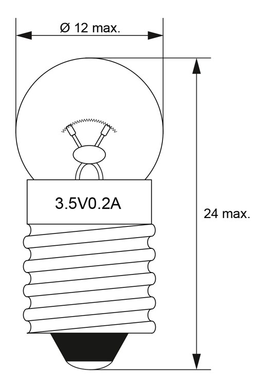 Taschenlampen-Kugel, 0,7 W - Max. Leistungsaufnahme 0.7 W - Sockel E10, 3,5 V (DC), 200 mA Taschenlampen-Kugel, 0,7 W - Max. Leistungsaufnahme 0.7 W - Sockel E10, 3,5 V (DC), 200 mA