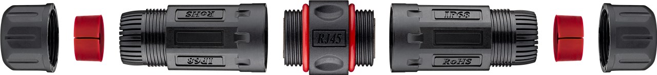 Outdoor (IP68) RJ45 Patchkabelkupplung/Netzwerkkabel Verbinder, CAT 6 - staub- und wasserdicht, 2x RJ45-Buchse (8P8C)