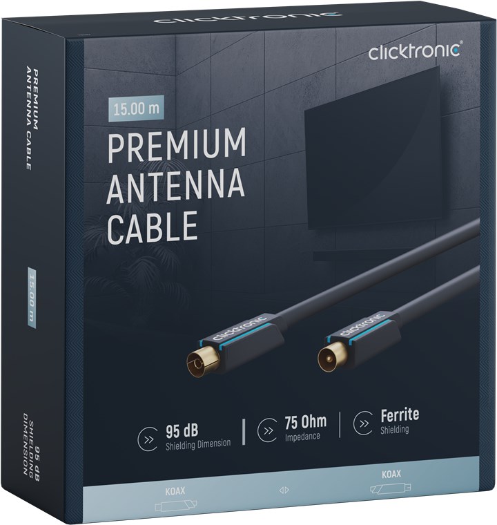Koaxialkabel - Kabellänge 15 m - Premium-Kabel|Koaxial-Stecker Koaxial-Kupplung|15,0 m|> 95 dB Koaxialkabel - Kabellänge 15 m - Premium-Kabel|Koaxial-Stecker Koaxial-Kupplung|15,0 m|> 95 dB