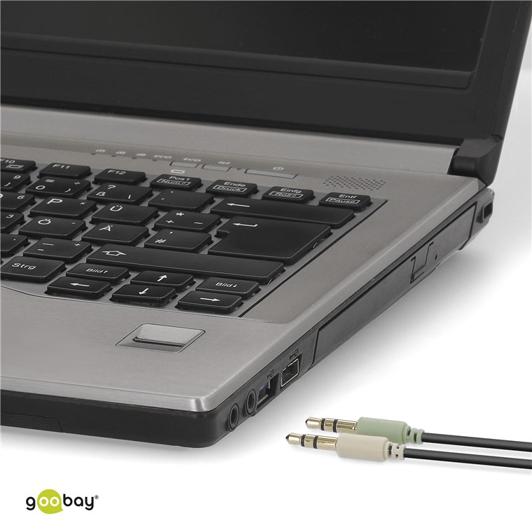 Audio-Adapter (Kopfhörer > Notebook) - Kabellänge 0.4 m - verbindet ein Stereo-Headset (3,5 mm Klinkenstecker, 4-pol.) mit einem PC oder Notebook Audio-Adapter (Kopfhörer > Notebook) - Kabellänge 0.4 m - verbindet ein Stereo-Headset (3,5 mm Klinkenstecker, 4-pol.) mit einem PC oder Notebook