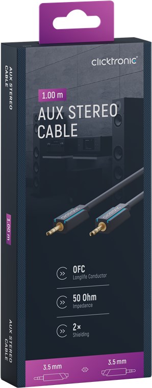 3,5-mm-AUX-Kabel, stereo - Kabellänge 1 m - Premium-Kabel|1x 3,5-mm-Klinken-Stecker 1x 3,5-mm-Klinken-Stecker|1,0 m|OFC-Innenleiter