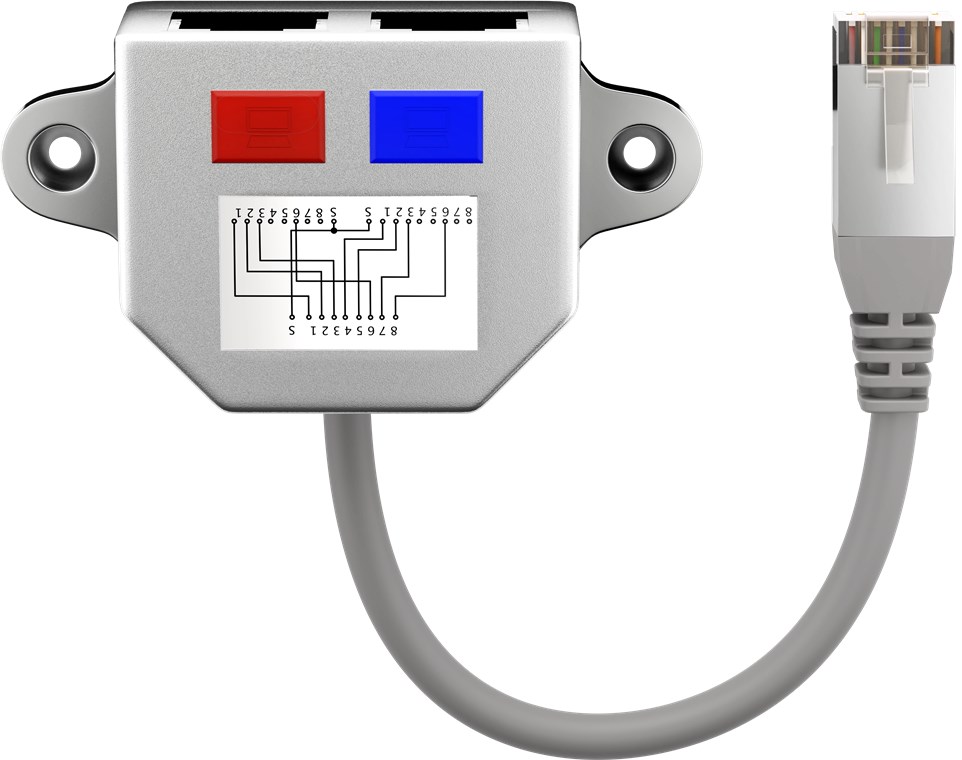 LAN-Kabel-Splitter/Verteiler (Netzwerkdoppler), CAT Y-Adapter - Farbversion Grau - 1x RJ45-Stecker > 2x RJ45-Buchsen, FTP-Schirmung