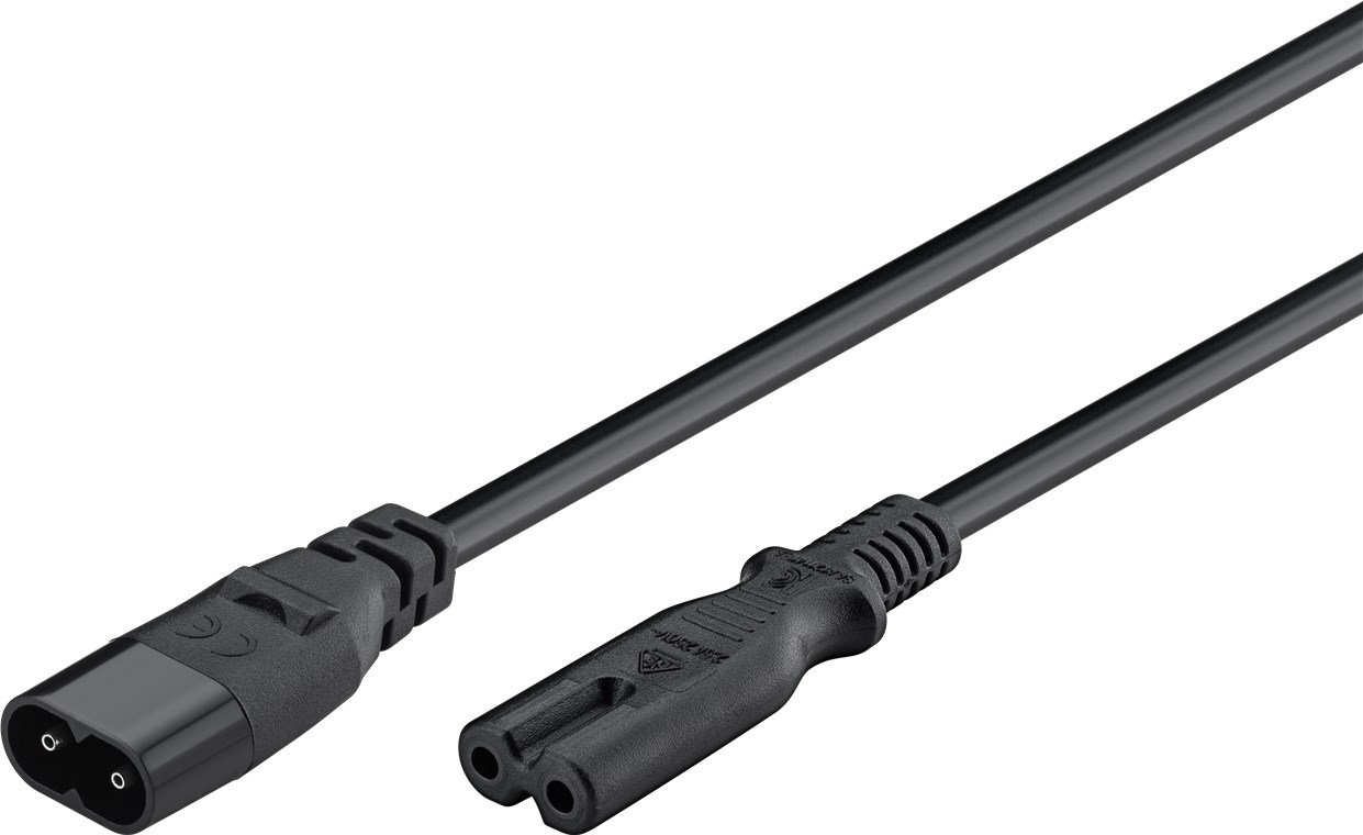 Verlängerungskabel C7/C8, 2 m, Schwarz - Farbversion Schwarz - Gerätestecker C8 > Gerätebuchse C7