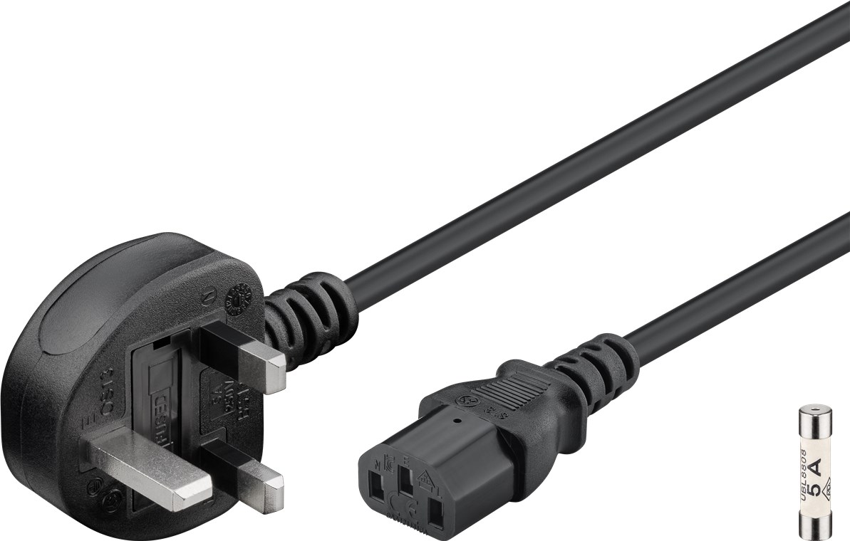 UK-Kaltgerätekabel, 1,8 m, Schwarz - Kabellänge 1.8 m - UK 3-Pin-Stecker (Typ G, BS 1363) > Gerätebuchse C13 (Kaltgeräteanschluss) UK-Kaltgerätekabel, 1,8 m, Schwarz - Kabellänge 1.8 m - UK 3-Pin-Stecker (Typ G, BS 1363) > Gerätebuchse C13 (Kaltgeräteanschluss)