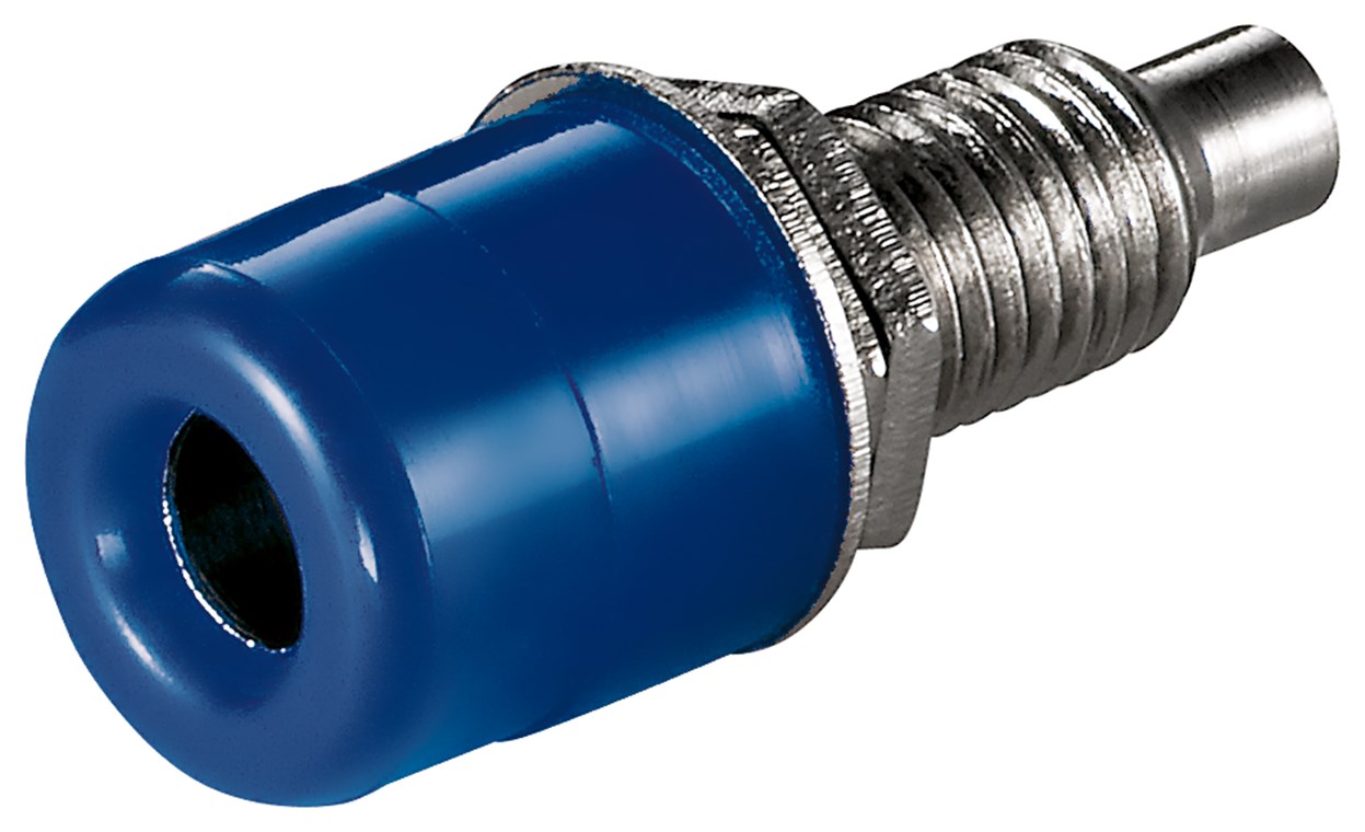 Bananenbuchse mit Gewinde - Farbversion Blau - 4 mm, mit 2 Muttern, Blau