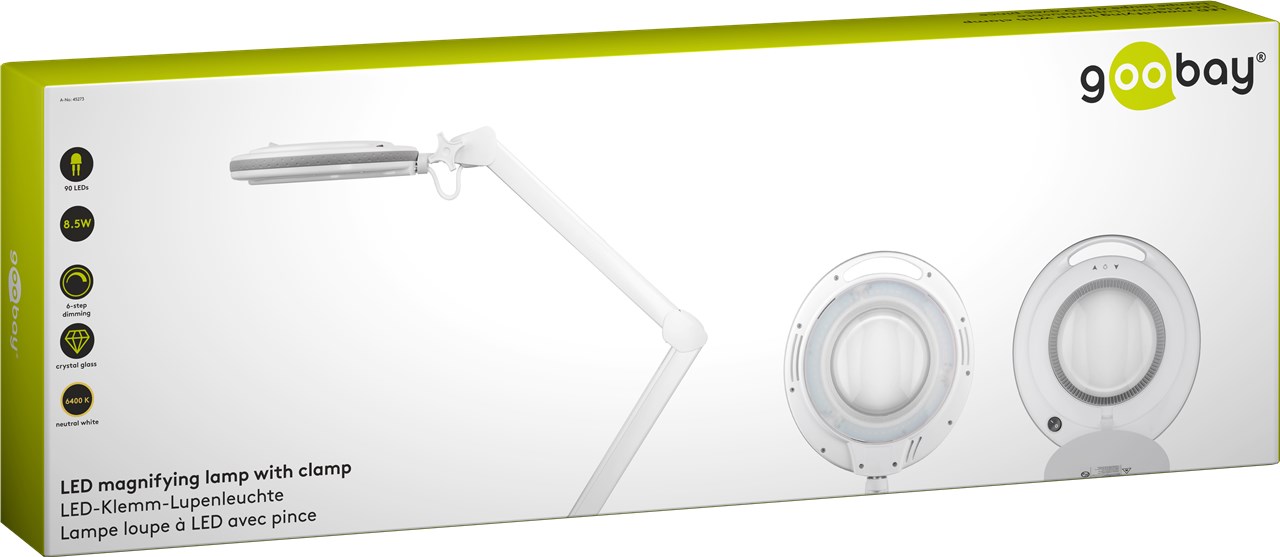 LED Klemm-Lupenleuchte 8,5 W - 127 mm Kristall-Glaslinse, 1,75-fache Vergrößerung, 3 Dioptrien, 83-800 lm LED Klemm-Lupenleuchte 8,5 W - 127 mm Kristall-Glaslinse, 1,75-fache Vergrößerung, 3 Dioptrien, 83-800 lm
