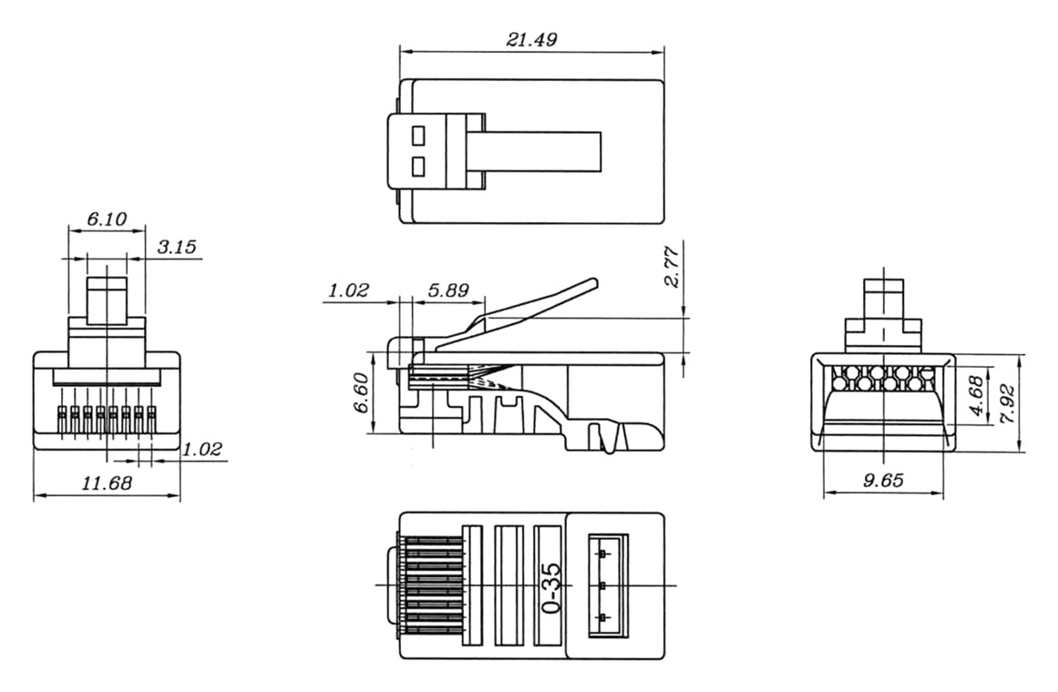 RJ45 Stecker, CAT 6 UTP ungeschirmt - für Rundkabel
