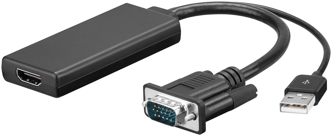 VGA/HDMI™-Adapterkabel - Kabellänge 0.1 m - VGA-Stecker (15-polig) + USB 2.0-Stecker (Typ A) > HDMI™-Buchse (Typ A) VGA/HDMI™-Adapterkabel - Kabellänge 0.1 m - VGA-Stecker (15-polig) + USB 2.0-Stecker (Typ A) > HDMI™-Buchse (Typ A)