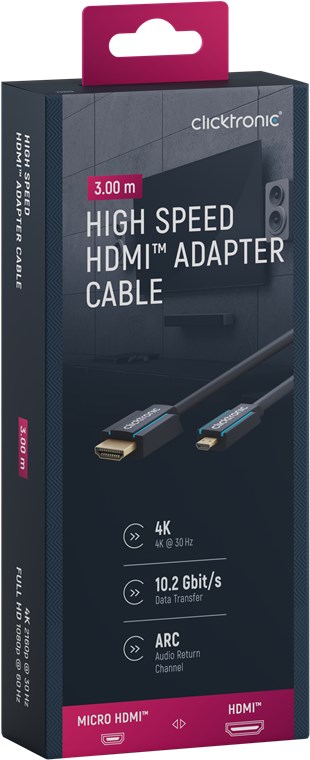 HDMI™-auf-Micro-HDMI™-Adapterkabel - Kabellänge 3 m - Premium-Kabel|1x HDMI™-Stecker 1x Micro-HDMI™-Stecker|3,0 m|UHD 4K @ 30 Hz