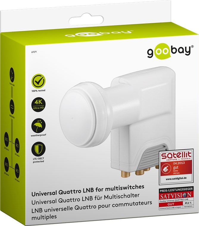 Universal Quattro LNB - digitaler SAT-LNB (DVB-S2) nur für den Einsatz mit Multischaltern (8K/4K/UHD/HDTV/3D Empfang) Universal Quattro LNB - digitaler SAT-LNB (DVB-S2) nur für den Einsatz mit Multischaltern (8K/4K/UHD/HDTV/3D Empfang)