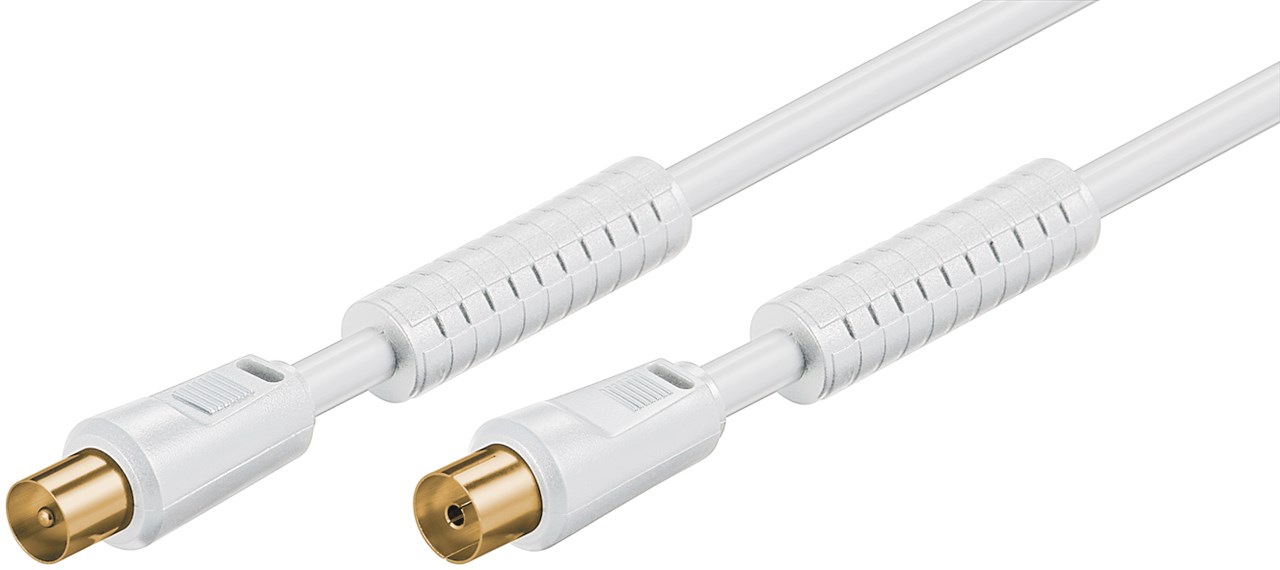 Antennenkabel mit Ferrite (80 dB), 2x geschirmt - Kabellänge 2.5 m - vergoldet, Koax-Stecker > Koax-Buchse (vollständig geschirmt) Antennenkabel mit Ferrite (80 dB), 2x geschirmt - Kabellänge 2.5 m - vergoldet, Koax-Stecker > Koax-Buchse (vollständig geschirmt)
