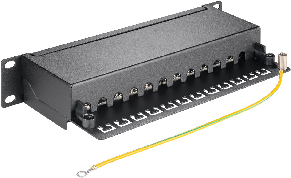 CAT 6a 10-Zoll (25,4 cm) Patch Panel, 12 Port, (1 HE) - Farbversion Schwarz - STP geschirmt, Schwarz CAT 6a 10-Zoll (25,4 cm) Patch Panel, 12 Port, (1 HE) - Farbversion Schwarz - STP geschirmt, Schwarz