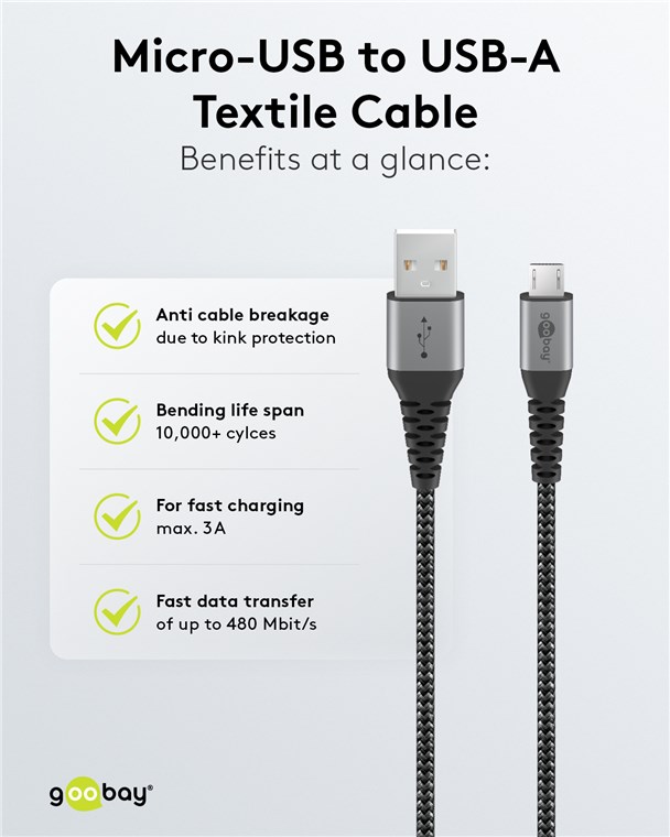 Micro-USB auf USB-A Textilkabel mit Metallsteckern (spacegrau/silber) 2 m - Kabellänge 2 m - elegantes und extra-robustes Verbindungskabel für Geräte mit Micro-USB-Anschluss Micro-USB auf USB-A Textilkabel mit Metallsteckern (spacegrau/silber) 2 m - Kabellänge 2 m - elegantes und extra-robustes Verbindungskabel für Geräte mit Micro-USB-Anschluss