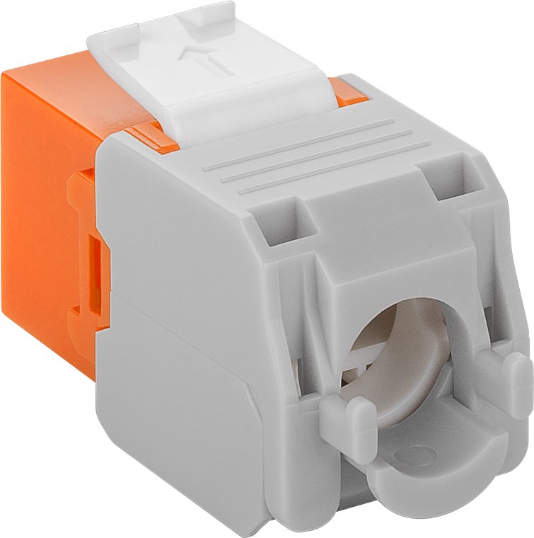 Keystone Modul RJ45 CAT 6A, UTP - Farbversion Orange - 16,5 mm breit, Krokodil-Typ, Klemmleiste für werkzeugfreie LSA-Montage