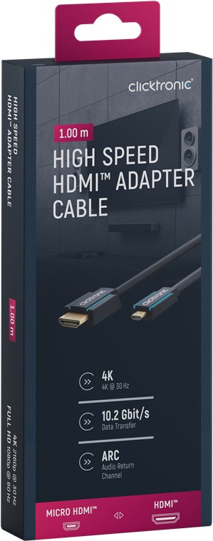 HDMI™-auf-Micro-HDMI™-Adapterkabel - Kabellänge 1 m - Premium-Kabel|1x HDMI™-Stecker 1x Micro-HDMI™-Stecker|1,0 m|UHD 4K @ 30 Hz HDMI™-auf-Micro-HDMI™-Adapterkabel - Kabellänge 1 m - Premium-Kabel|1x HDMI™-Stecker 1x Micro-HDMI™-Stecker|1,0 m|UHD 4K @ 30 Hz