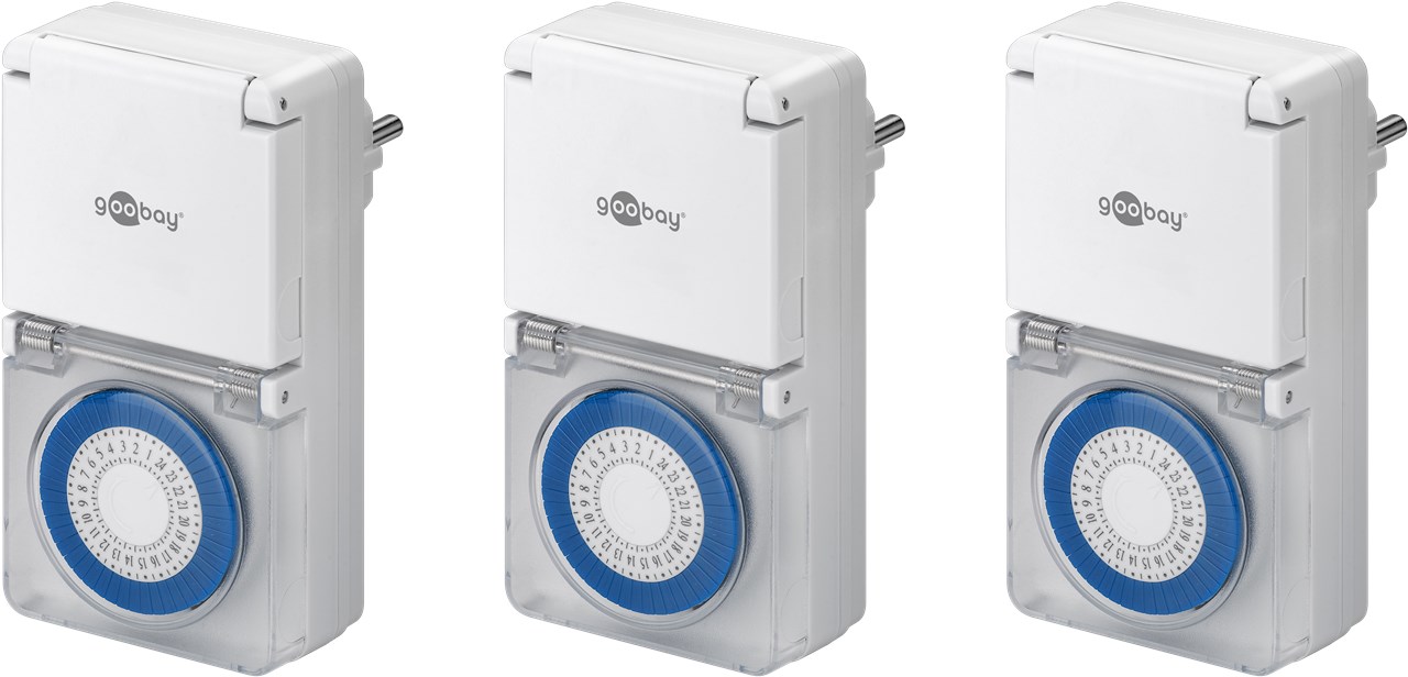 3er-Set, Analoge Zeitschaltuhr IP44 3er-Set, Analoge Zeitschaltuhr IP44 - leicht zu bedienende, mechanische Zeitschaltuhr für die Steckdose