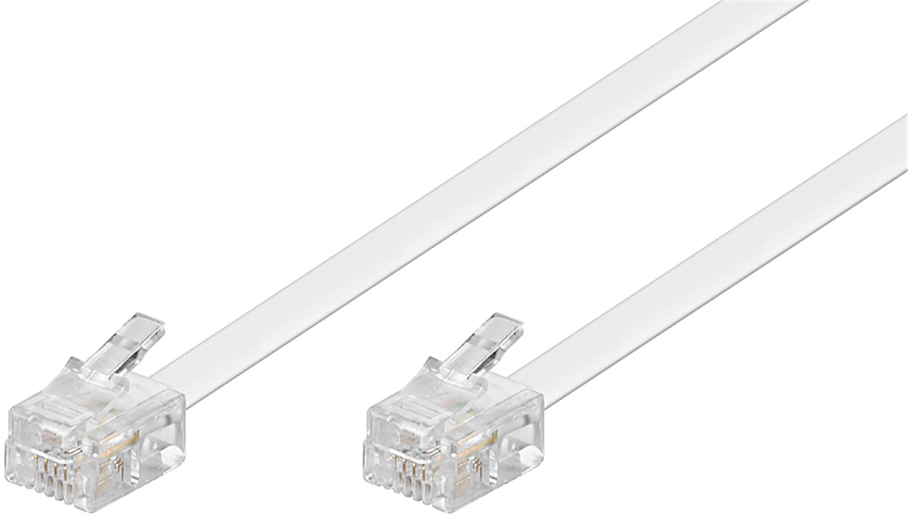 Telefonkabel (Modularkabel), weiß Telefonkabel (Modularkabel), weiß - Kabellänge 10 m - Kupferkaschierter Aluminiumleiter (CCA), RJ11-Stecker (6P4C) > RJ11-Stecker (6P4C)