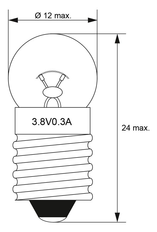 Taschenlampen-Kugel, 1,14 W - Max. Leistungsaufnahme 1.14 W - Sockel E10, 3,8 V (DC), 300 mA Taschenlampen-Kugel, 1,14 W - Max. Leistungsaufnahme 1.14 W - Sockel E10, 3,8 V (DC), 300 mA