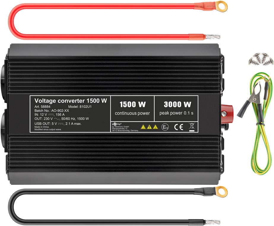 Spannungswandler 1500 W - wandelt 12 V DC in 230 V AC um