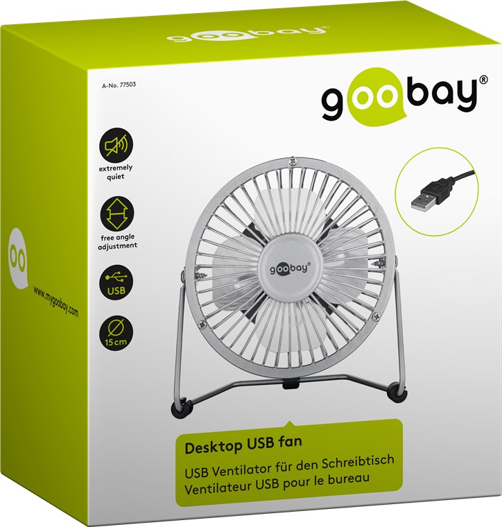 4 Zoll USB-Ventilator für den Schreibtisch - Farbversion Silber - Ø 13 cm