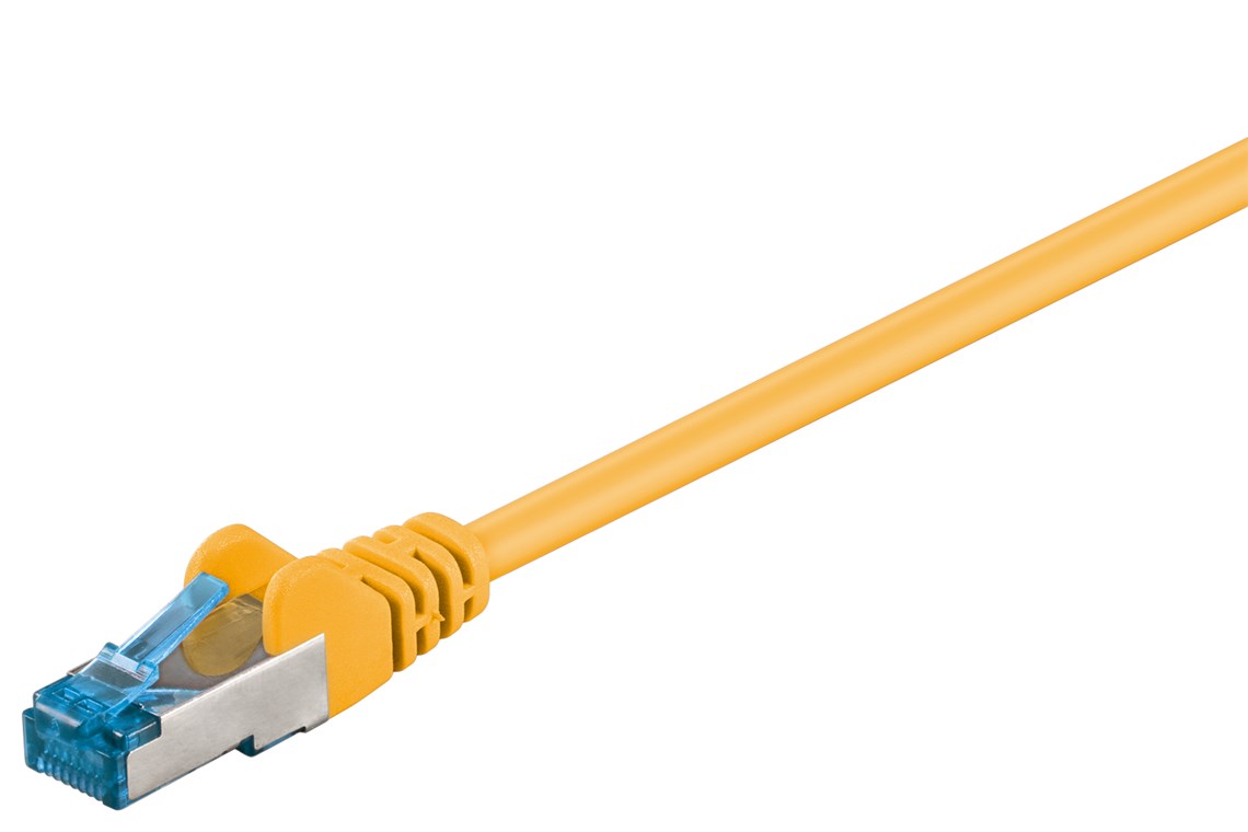 CAT 6A Patchkabel, S/FTP (PiMF), Gelb, 0,25 m - Kabellänge 0.25 m - Kupferleiter (CU), halogenfreier Kabelmantel (LSZH)