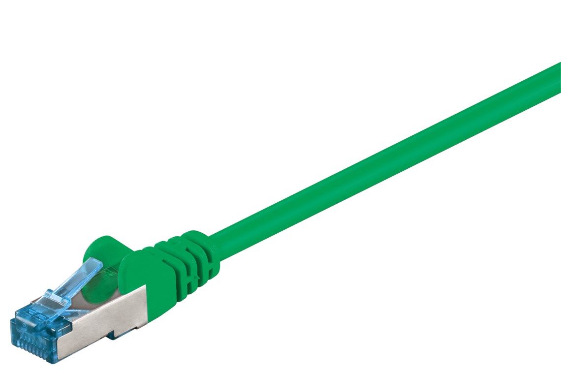 CAT 6A Patchkabel, S/FTP (PiMF), Grün, 0,25 m - Kabellänge 0.25 m - Kupferleiter (CU), halogenfreier Kabelmantel (LSZH)