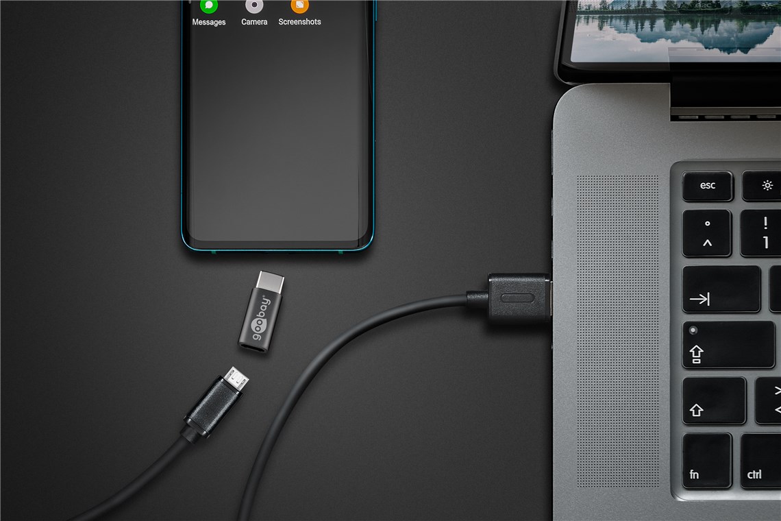 Adapter USB-C™ auf USB 2.0 Micro-B, grau - USB-C™-Stecker > USB 2.0-Micro-Buchse (Typ B)