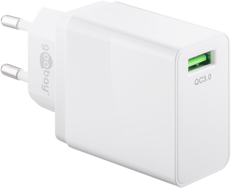 USB Schnellladegerät QC3.0 (18W) weiß - lädt bis zu 4x schneller als Standardladegeräte USB Schnellladegerät QC3.0 (18W) weiß - lädt bis zu 4x schneller als Standardladegeräte