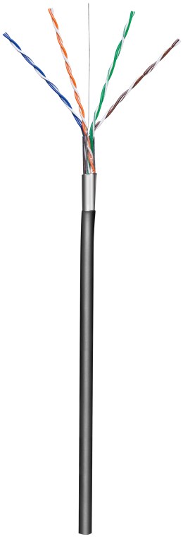 CAT 5e Outdoor Netzwerkkabel, F/UTP, Schwarz - Kabellänge 100 m - Kupferkaschierter Aluminiumleiter (CCA), AWG 24/1 (solid), Polyethylen-Kabelmantel (PE) CAT 5e Outdoor Netzwerkkabel, F/UTP, Schwarz - Kabellänge 100 m - Kupferkaschierter Aluminiumleiter (CCA), AWG 24/1 (solid), Polyethylen-Kabelmantel (PE)