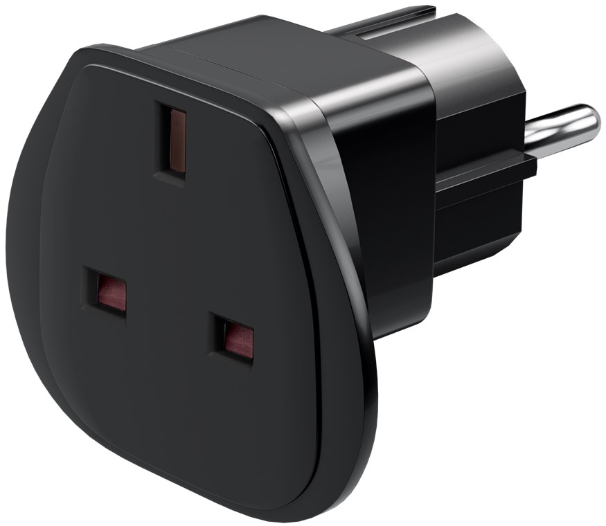 Reiseadapter UK auf EU, Schwarz Reiseadapter UK auf EU, Schwarz - UK-Buchse > Schutzkontaktstecker (Typ F, CEE 7/7)