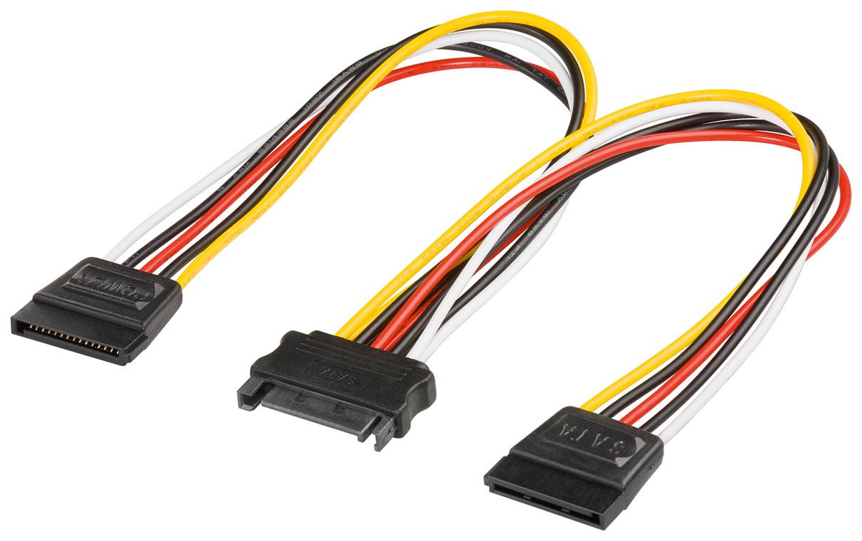 PC Y Stromkabel/Stromadapter, SATA 1x Buchse zu 2x Stecker - Kabellänge 0.2 m - 2x SATA-Standard Stecker > SATA Standard Buchse
