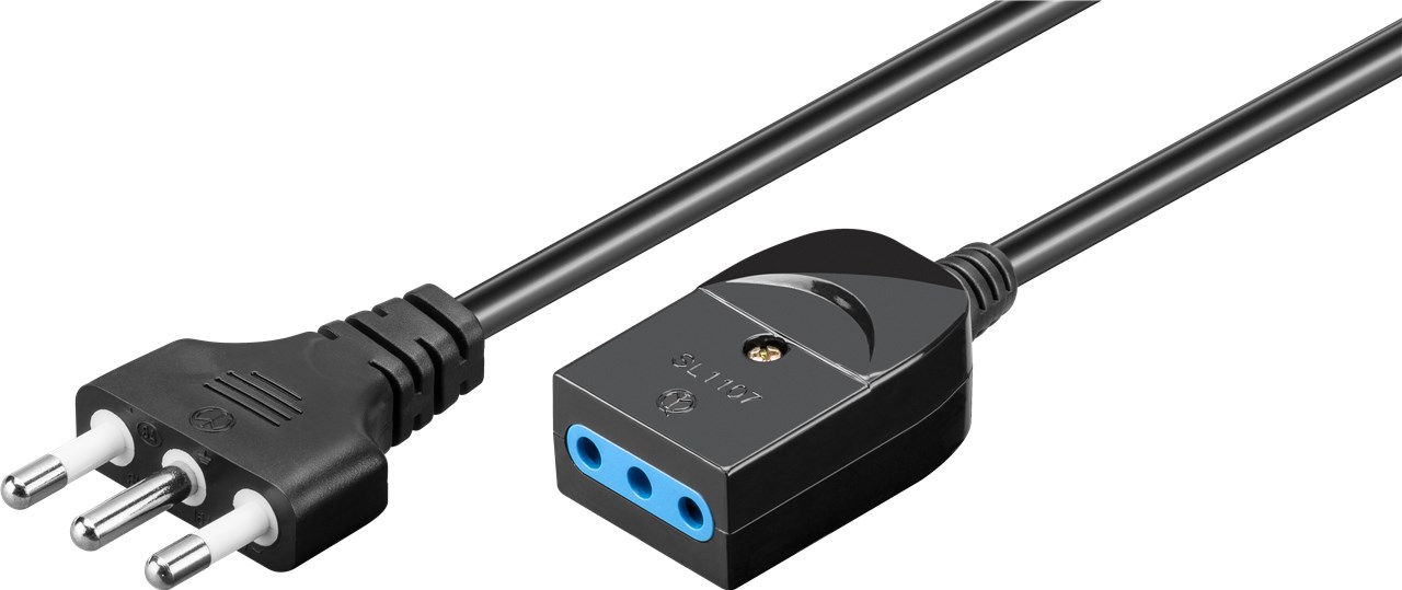 Netzkabel 3 m, italienischer Stecker (10A), Buchse (10A) Netzkabel 3 m, italienischer Stecker (10A), Buchse (10A) - Farbversion Schwarz - Netz- und Überspannungsschutz