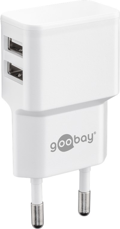 Dual USB-Ladegerät (12 W), Weiß - kompaktes USB-Netzteil mit 2x USB-Anschlüssen Dual USB-Ladegerät (12 W), Weiß - kompaktes USB-Netzteil mit 2x USB-Anschlüssen