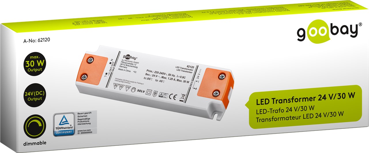 LED-Konstantstrom-Trafo, 30 W - dimmbar, 24 V DC für LEDs bis 30 W Gesamtlast