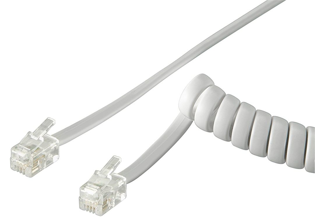 Telefonhörer-Spiralkabel - Kabellänge 2 m - Kupferkaschierter Aluminiumleiter (CCA), RJ10-Stecker (4P4C) > RJ10-Stecker (4P4C)