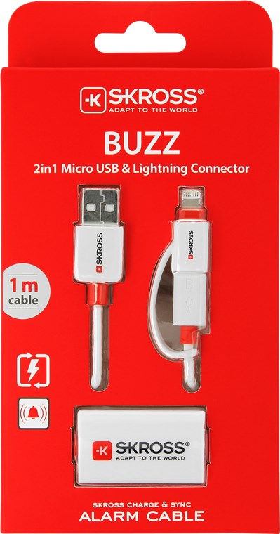 BUZZ 2in1 Charge€™n Sync Alarm Kabel, weiß - Anschluss 2, Typ 2in1 Micro USB & Lightning Stecker - für alle Geräte mit Micro USB oder Lightning Connector BUZZ 2in1 Charge€™n Sync Alarm Kabel, weiß - Anschluss 2, Typ 2in1 Micro USB & Lightning Stecker - für alle Geräte mit Micro USB oder Lightning Connector