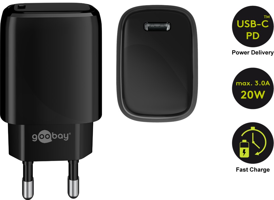 USB-C™ PD-Ladeset 20W - USB-C™ Netzteil 20W inklusive USB-C™ Kabel 1m (Schwarz)
