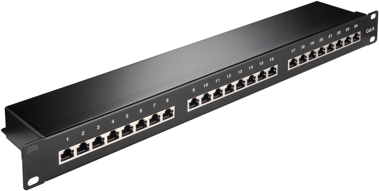 CAT 6 19-Zoll (48,3 cm) Patch Panel, 24 Port, (1 HE) CAT 6 19-Zoll (48,3 cm) Patch Panel, 24 Port, (1 HE) - Farbversion Schwarz - STP geschirmt, Schwarz