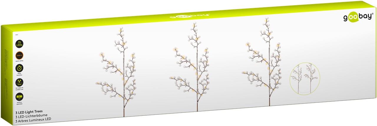 3er-Set Lichterbäume mit 75 LEDs - mit Timer-Funktion, warmweiß (3000 K), batteriebetrieben, für den Innen- und Außenbereich (IP44) 3er-Set Lichterbäume mit 75 LEDs - mit Timer-Funktion, warmweiß (3000 K), batteriebetrieben, für den Innen- und Außenbereich (IP44)