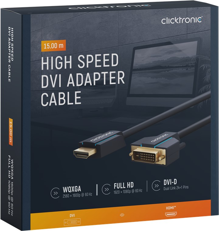 DVI-auf-HDMI™-Adapterkabel - Kabellänge 15 m - Premium-Kabel|1x DVI-D-Stecker Dual-Link (24+1) 1x HDMI™-Stecker|15,0 m|WQXGA @ 60 Hz