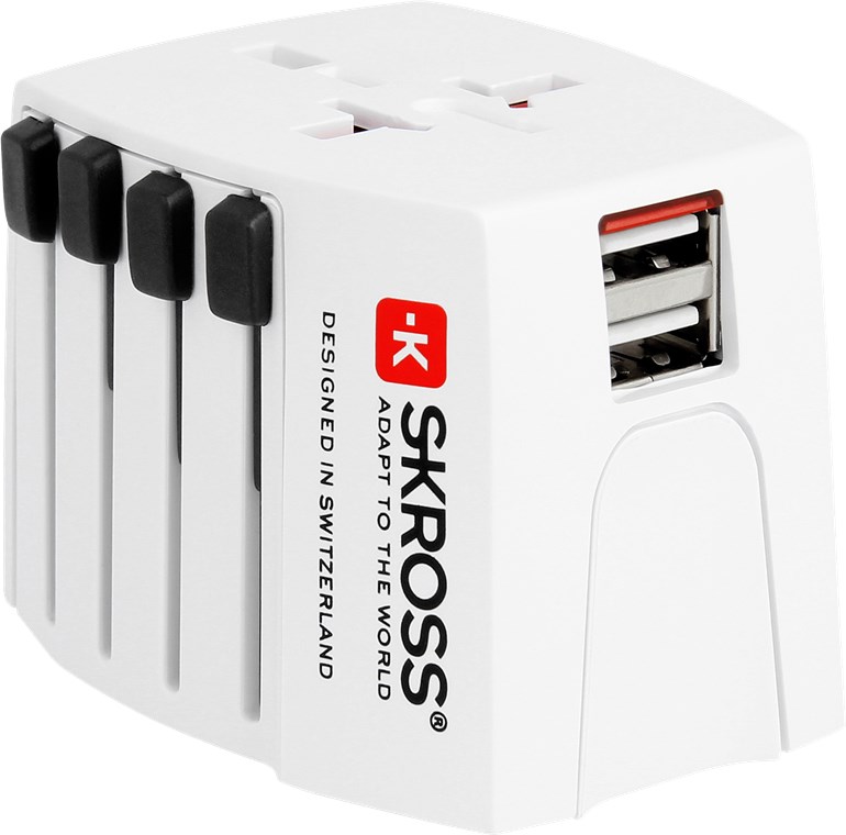 World Adapter MUV USB - geeignet für alle ungeerdeten Geräte (2-pol.), mit integriertem dualem USB-Ladegerät