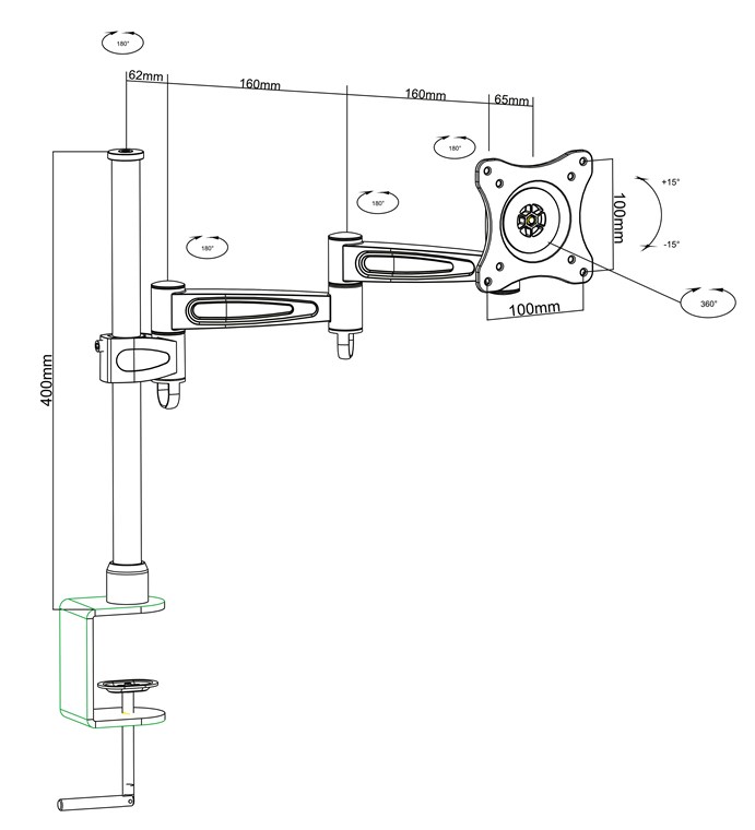 Monitorhalterung FLEX - zur Tischmontage mit auziehbarem Arm für einen Bildschirm, höhenverstellbar, (schwenkbar und neigbar) bis 15kg Monitorhalterung FLEX - zur Tischmontage mit auziehbarem Arm für einen Bildschirm, höhenverstellbar, (schwenkbar und neigbar) bis 15kg