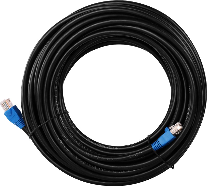 CAT 6 Outdoor-Patchkabel, U/UTP, Schwarz, 15 m - Kabellänge 15 m - Kupferkaschierter Aluminiumleiter (CCA), 2-fach Außenmantel (PE) CAT 6 Outdoor-Patchkabel, U/UTP, Schwarz, 15 m - Kabellänge 15 m - Kupferkaschierter Aluminiumleiter (CCA), 2-fach Außenmantel (PE)